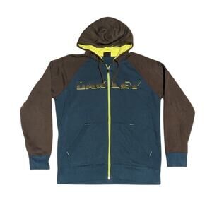 Teal Oakley tricolor green and grey mens large full zip hoodie sweater